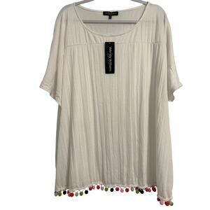 NWT Colorful Art Pom Pom T Shirt Women's 3X Rainbow Clowncore Whimsical Eclectic